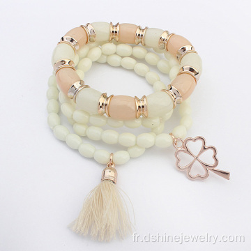 Perles multi couche gland Bracelets pour femmes avec charme d’or
